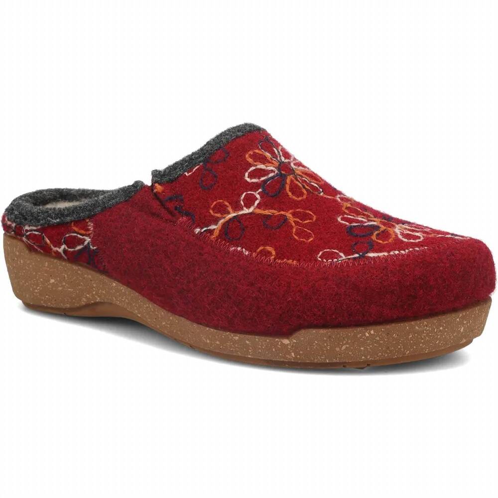 NEW TAOS women's woolflower slide-on clogs in cranberry